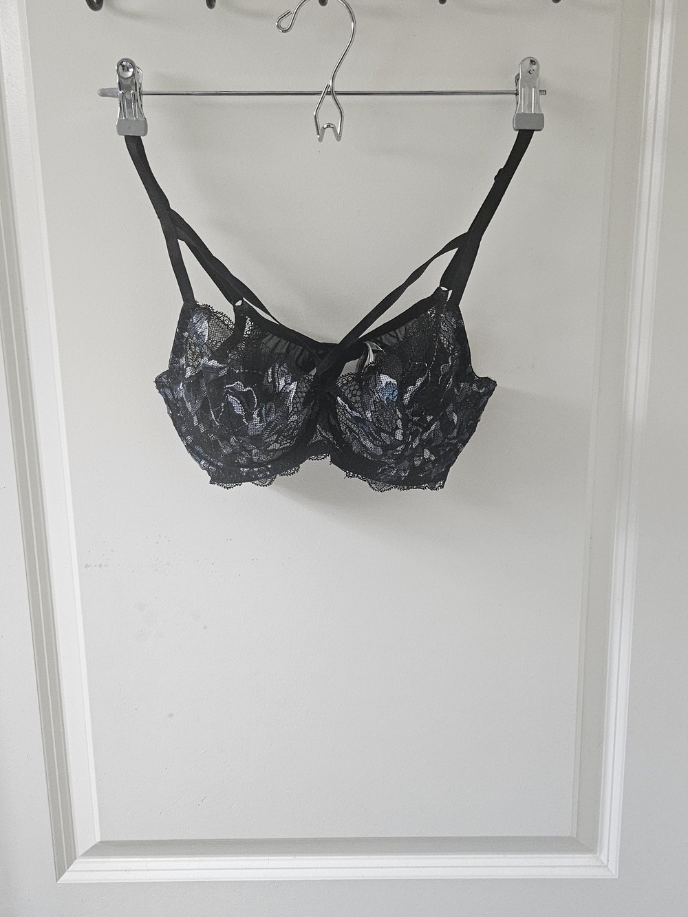 Cosabella Black Lace Underwire Bra with Blue Floral Embroidery
